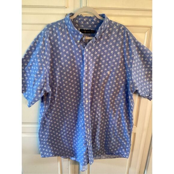 Ralph Lauren Button Down Short Sleeve Floral Shirt Sz 3XLT Blue White - Picture 1 of 8